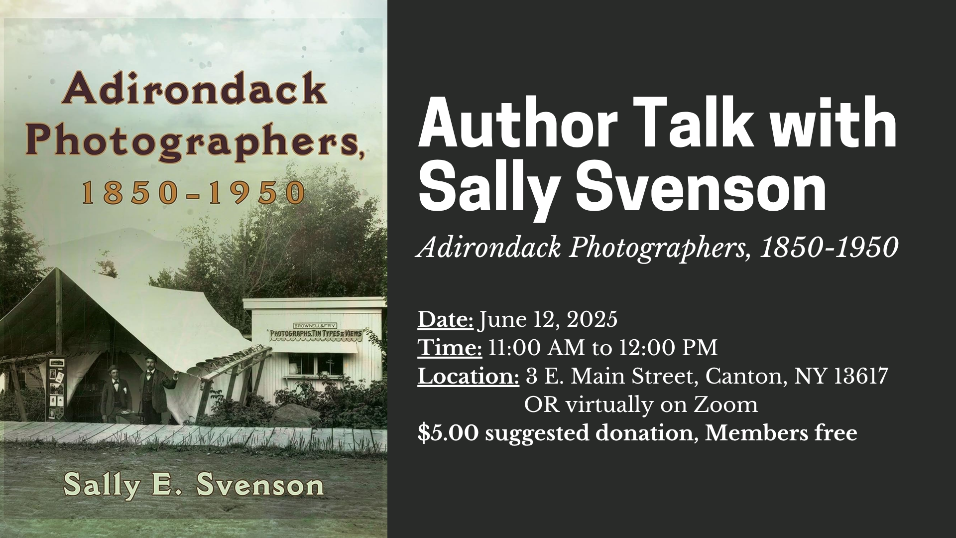SLCCHC June Brown Bag Presentation: Sally Svenson, author of “Adirondack Photographers, 1850-1950”